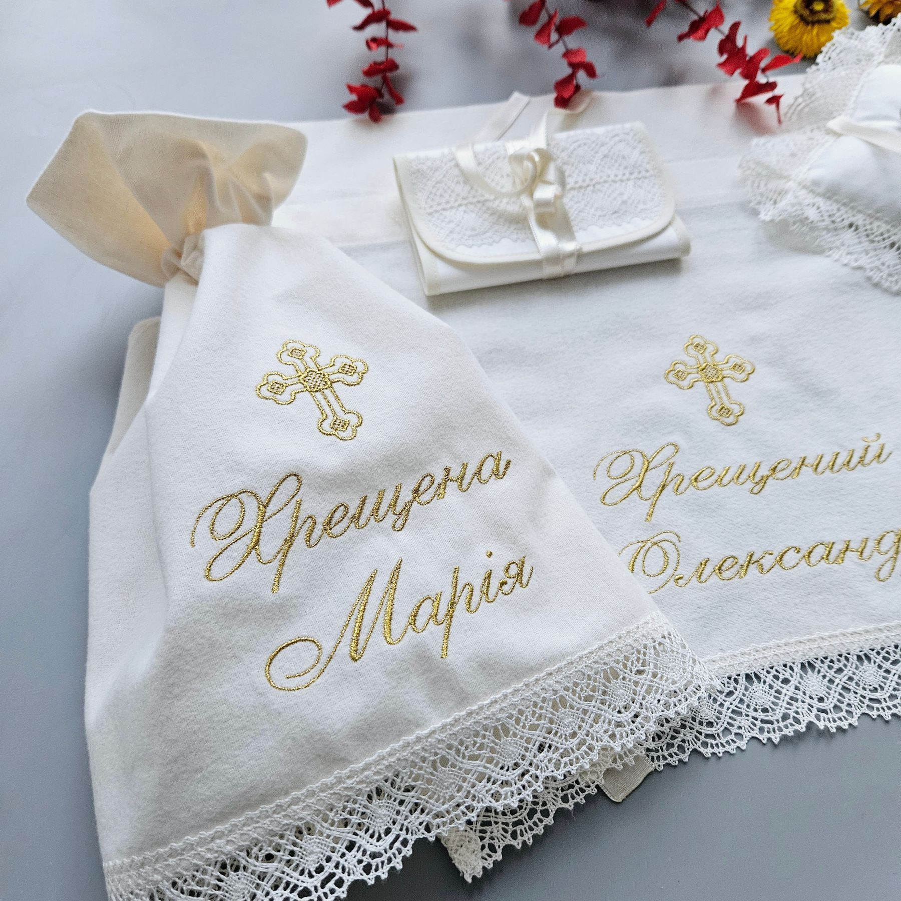 Вишивка на серветках під свічки Angelsky 2, Білий, Молочний, Золото, Срібло, Синій